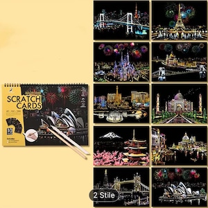 Set di 10 Scratch Cards Artistiche - Monumenti Famosi del Mondo - Quaderno Arte da Grattare con Strumenti - Regalo Creativo per Viaggiatori