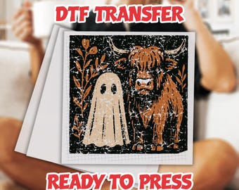 Cute Fall Highland Cow Ghost DTF, Boo Ghost Ready to Press, Halloween Spooky Season, Autumn Cow Dtf, Fall Pumpkin DTF, Cow Lover DTF