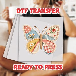 Spring DTF Transfer, Faux Patchwork Butterfly DTF, Butterfly Dtf, Girl Spring DTF