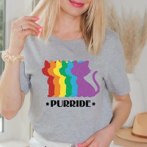 Purride Cat Pride T-Shirt – LGBTQ Rainbow Kitty Shirt, Funny Pride Cat Tee, Cute Gay Cat Graphic Shirt Unisex