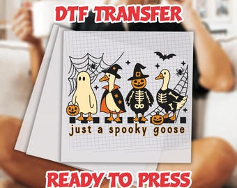 Spooky Goose Halloween DTF, Just a Spooky Goose Ready to Press, Funny Goose Skeleton Witch Pumpkin Ghost DTF, Cute Horror DTF