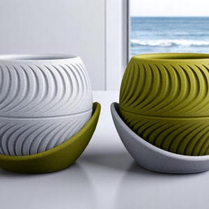 Vaso a fette – Vaso moderno stampato in 3D con sottovaso abbinato, vaso geometrico per interni, decorazione unica per piante grasse