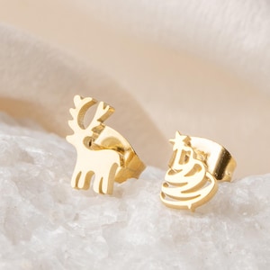Tiny Moose Stud Earrings, Moose Deer Earrings, Animal Earrings, Minimalist Earrings, Birthday Gift for her, Graduation Gift, Nature Inspired