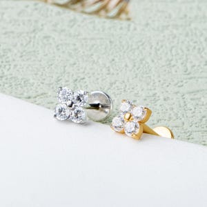 Tiny Flower Shaped 4 CZ Stud Earrings, Dainty Flower Shaped Earrings, CZ Stud Earrings, Flower CZ Stud Earrings, Flower Diamond Studs