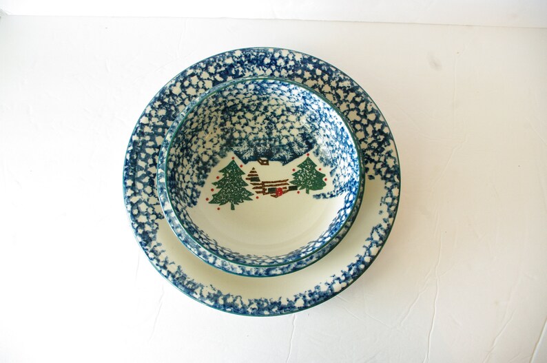 Vintage Folk Craft Cabin in the Snow Christmas Dinnerware Etsy