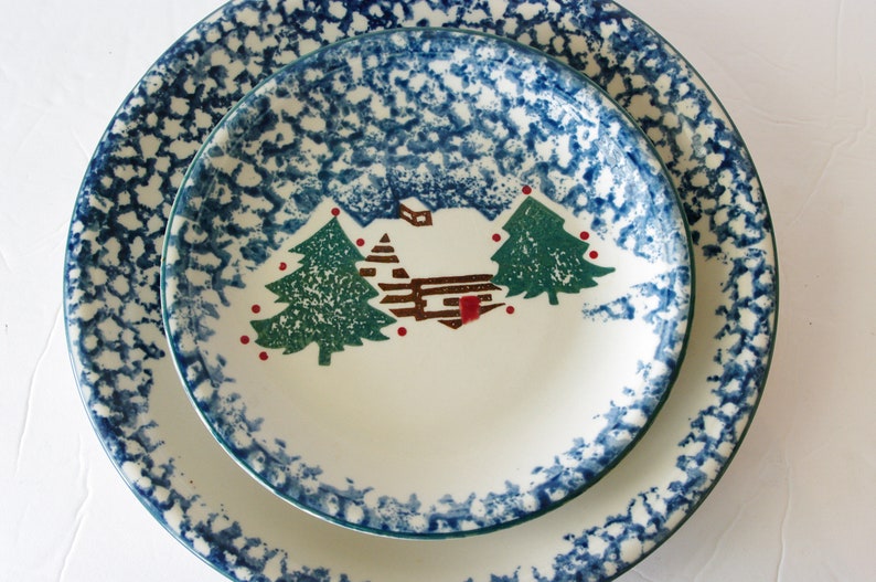 Vintage Folk Craft Cabin in the Snow Christmas Dinnerware Etsy
