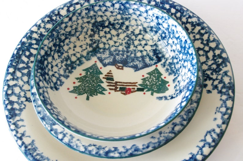 Vintage Folk Craft Cabin in the Snow Christmas Dinnerware Etsy