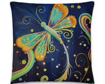 Cuscino decorativo stampato con arte libellula – Decorazione stravagante con design originale vivace e colorato – Cuscino 22x22