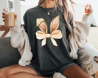 Komfortfarben Kokette Hasenohren Shirt - Osterhase Tee