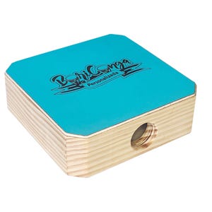 May include: A turquoise blue wooden box with a hole in the top. The box has a black logo that says "Biriba Personalizada".