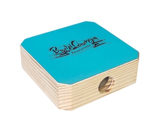 Wooden percussion instrument with sounds similar to a conga,  tumbadora or drums. Laser engraving as a personalized gift. Easy to transport.