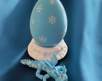 Personalisierter 3D-gedruckter Schneeflocken-Drache mit Ei-Schneekugel-Ständer
