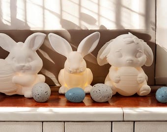 3er Set LED Teelichthalter Osterhase aus PLA | Nachhaltige Osterdeko | 3D-Druck Hasen | Frühlingsdeko Geschenk