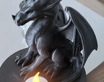 Mystic Guardian from the 3D Printer: Black Dragon LED Tealight Holder made of PLA