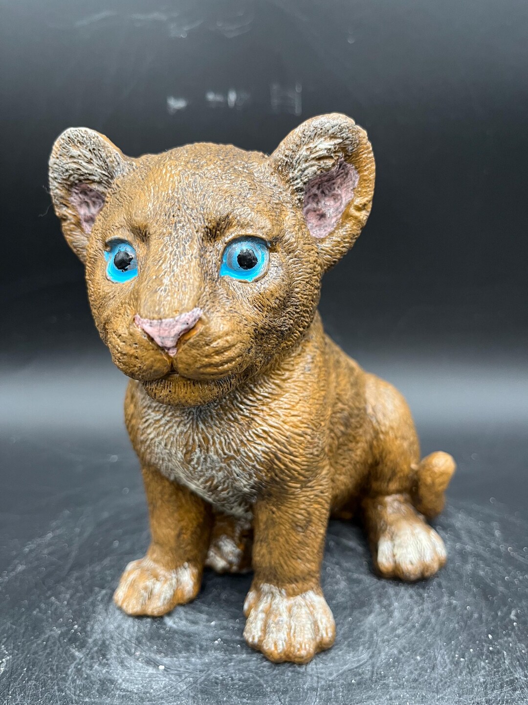 Lion Cub Cast Stone Statue Brown/blue Eyes - Etsy