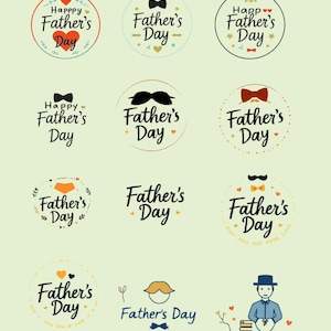 Vatertag Digital Sticker Bundle | Druckbare Etiketten zum Vatertag für Karten, Geschenke, Basteln | Niedliche Mustache Bowtie Designs PNG