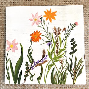 Hand Painted Wild Flowers With White Background 10x10
