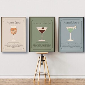 3er-Set Drucke: Espresso Martini & Aperol Spritz Druckset - Martini-Poster, Cocktailrezeptkunst, Cocktailplakat für Barkeeper-Geschenk