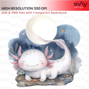 Axolotl SVG PNG for Axolotl Shirt, Axolotl Birthday, Cute Baby Axolotl Print, Kawaii Animal Digital Download Gifts