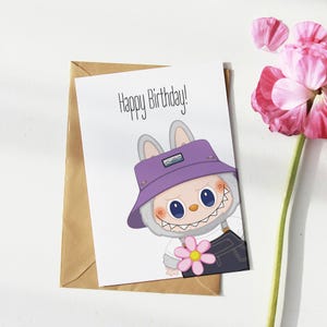 Funny Birthday Card Labubu PNG Printable Birthday Greeting – Labubu Birthday Gifts Digital Download for Toddler Birthday