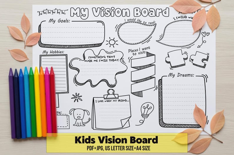 Vision Activity Outline 2026 Kids Vision Board| Goal Tracker| All About Me Board| Kids Activity ...