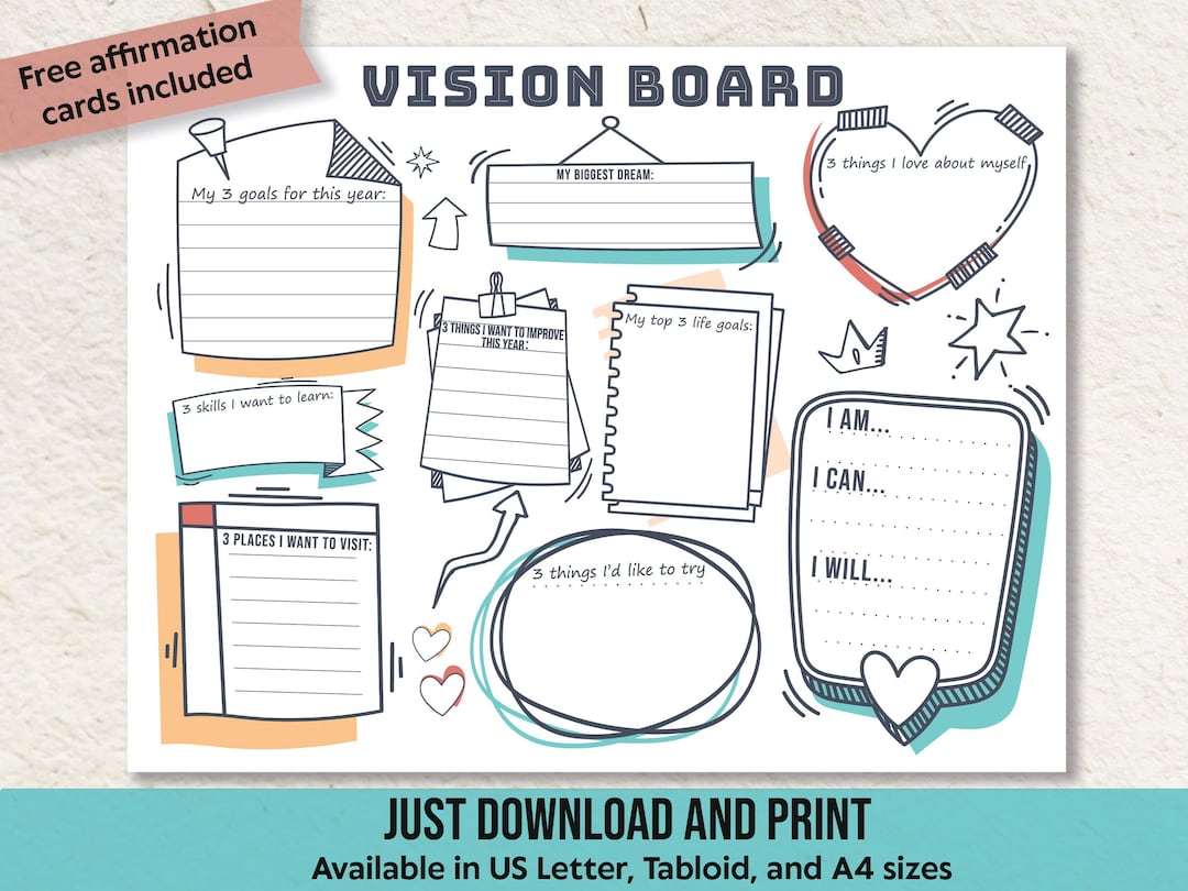 Vision Board Printable Kit |life and Goal Digital Planner| Affirmation ...