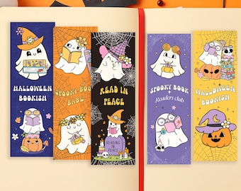 Cute Ghost bookmarks for kids, Halloween Printable Bookmarks, Halloween Pumpkin PNG, Bookish Gifts, Halloween classmates gifts