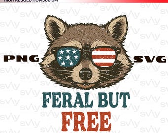 Mapache salvaje pero libre. Diseño para el 4 de julio: PNG SVG patriótico (descarga digital)