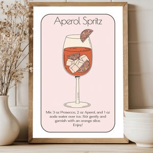 Aperol Spritz-print | Muurkunst cocktailrecept | Sproeiprint | Aperol Spritz-cocktailposter | Cocktailbord | Kenmerkend drankbord