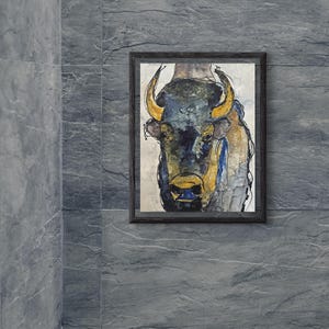 Blue Buffalo/Fine Art Posters/Texas Artist/Watercolor/Native American Print/Wall Art Decor/Home Office Artwork/Southwest Decor/Artwork