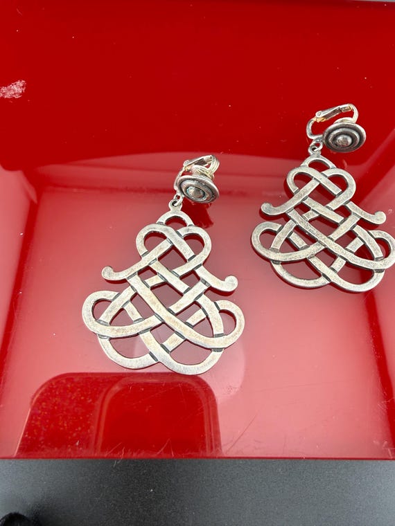 Dramatic drop lattice statement earrings, clip, m… - image 7