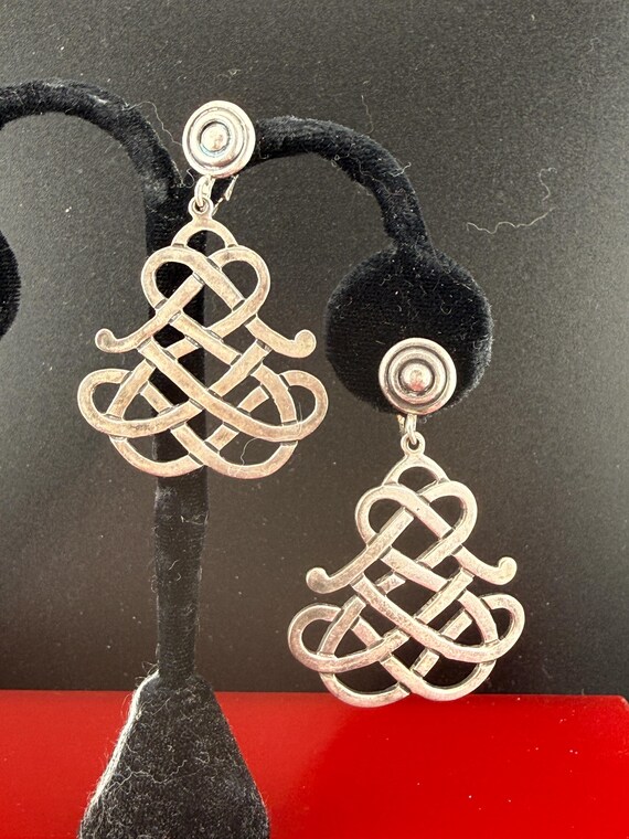 Dramatic drop lattice statement earrings, clip, m… - image 2