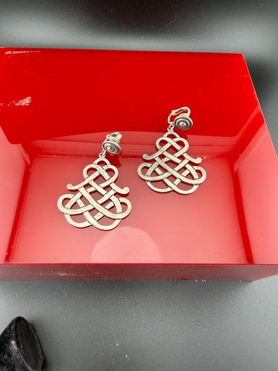 Dramatic drop lattice statement earrings, clip, m… - image 8