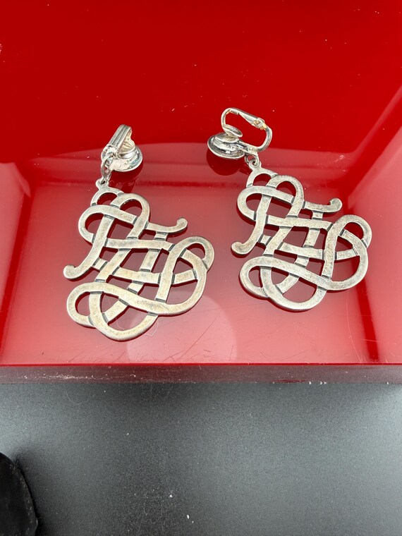 Dramatic drop lattice statement earrings, clip, m… - image 6