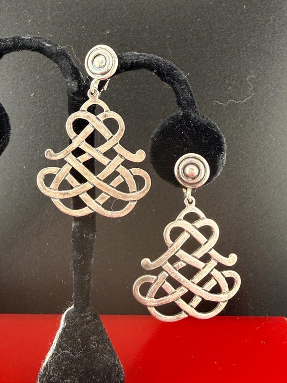 Dramatic drop lattice statement earrings, clip, m… - image 1