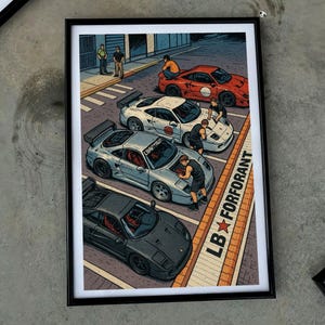 Japanese JDM Car Art Print Street Racing Poster with Nissan GTR and Supra Drift Scene Wall Decor for Car Enthusiasts and Collectors
