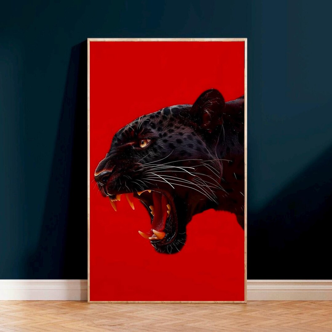 Roaring Black Panther Wall Art Poster Red Background Animal Print Home  Decor Modern Jungle Cat Artwork Bold Wildlife Illustration Gift - Etsy  Ireland