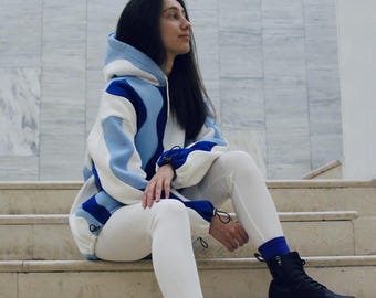 Custom Blue Hoodie, Handmade Oversize Pink Sweatshirt, Boho Style Pullover