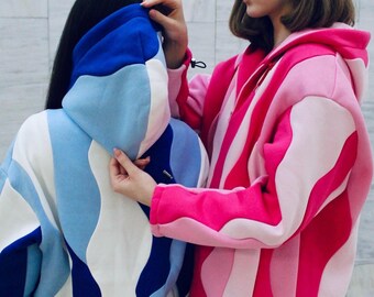 Spring Patchwork Color Hoodie, Unisex Custom Sweatshirt for Her Gift