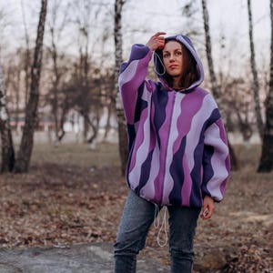 Custom Waved Color Block Hoodie: Handmade Oversized Sweatshirt, Custom design