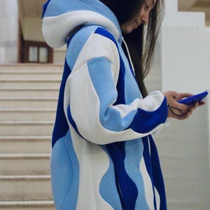 Custom Waved Hoodie: Handmade Color Block Oversized Sweatshirt, Custom design