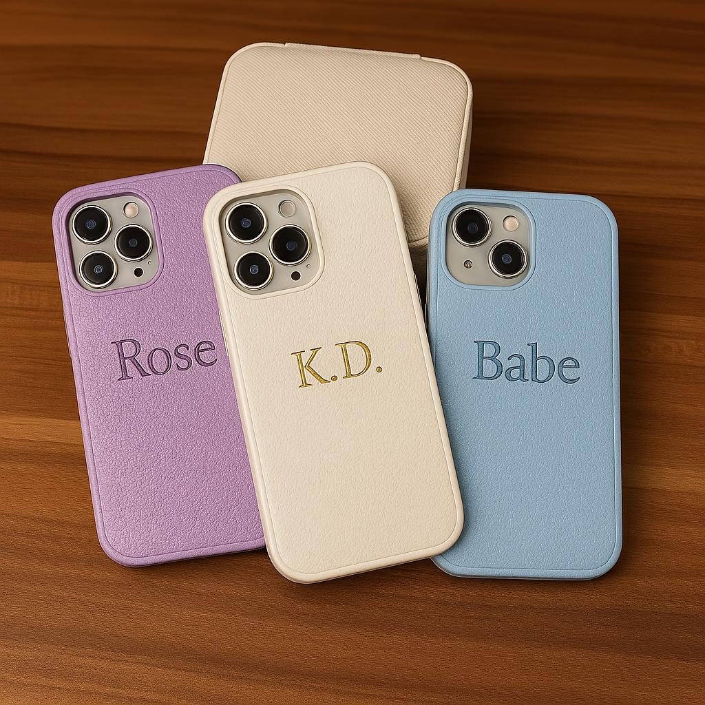 Custom Grain Leather Initial iPhone Case | Engraved Monogram Phone Cover | Personalised iPhone 14 15 16 Case | Unique Gift for Him & Her