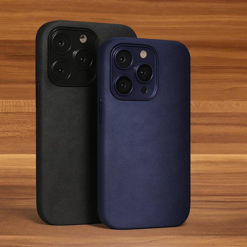 May include: Two phone cases, one black and one dark blue, with a textured finish. Both cases have a raised camera bump with three lenses.