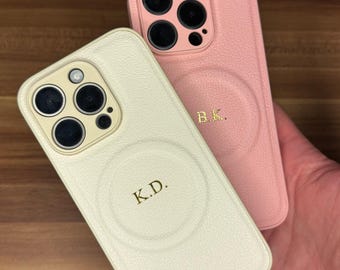 Custom Engraved Leather MagSafe iPhone Case | Personalized Initials Phone Cover | Luxury Monogram iPhone Case | Stylish Gift for Men & Women
