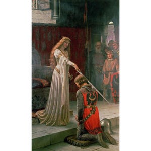 EDMUND BLAIR LEIGHTON, &quot;The Accolade&quot;, (1901), Giclee Fine Art Print, Romanticism, Pre-Raphaelite, Chivalry, Wall Decor, Interior Design