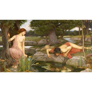 JOHN WILLIAM WATERHOUSE, "Echo and Narcissus", (1903),  Giclee Fine Art Print, Romantic, Pre-Raphaelite, Myth, Wall Decor, Interior Design