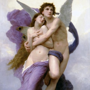 WILLIAM-ADOLPHE BOUGUEREAU, &quot;The Abduction of Psyche&quot;, (1895), Giclee Fine Art Print, Cupid and Psyche, Myth, Wall Decor, Interior Design