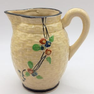 Vintage Antique Japanese Hotta Yu Shoten Basketweave Floral Majolica Creamer Pitcher