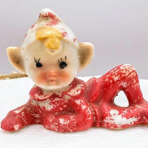 Vintage Mini Red Pixie, Christmas Pixie, Cold Painted Japan Made 1.5 Inch Tall