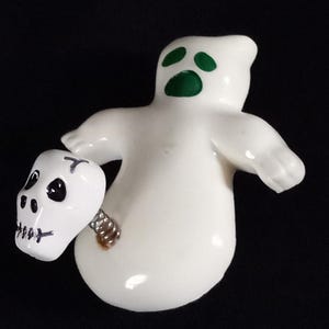 Odd Halloween Ghost Brooch Pin With Skull on Metal Spring